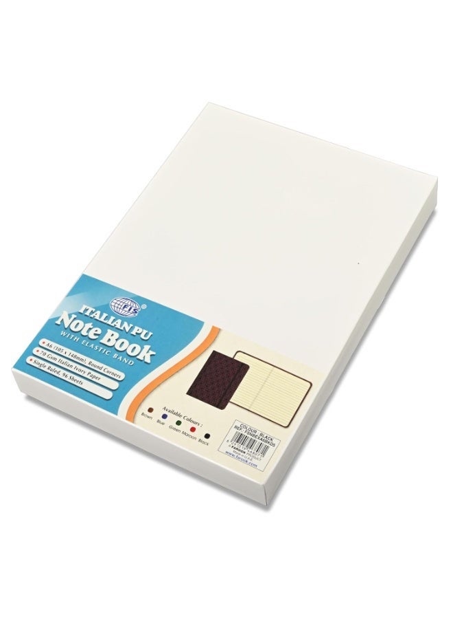 FIS® Executive Notebook, Italian PU Materials, A6 Size(105x148mm,) Round Corners, 96 Sheets, Single Ruled, 70gsm Italian Ivory Paper with Elastic Band Closure, 1 Piece, Black Color-FSNBEXA6BKD5 - Image 2